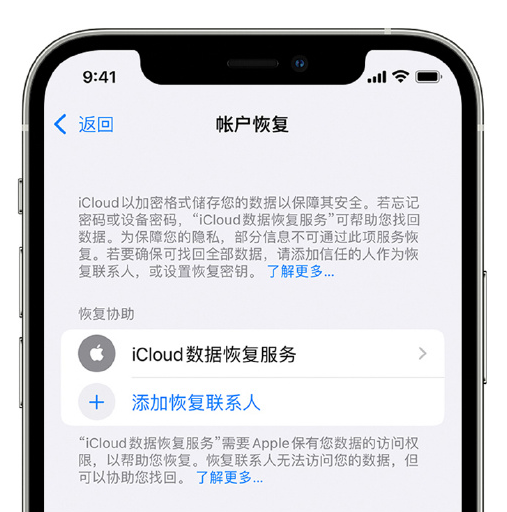 隆回苹果手机维修分享在 iPhone 上设置帐户恢复联系人的方法 